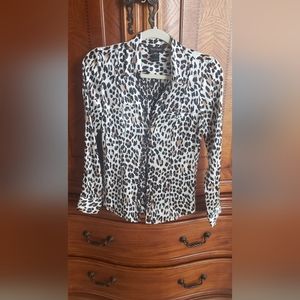 White House Black Market Silk Stretch Leopard/Cheetah Print Blouse Size 0